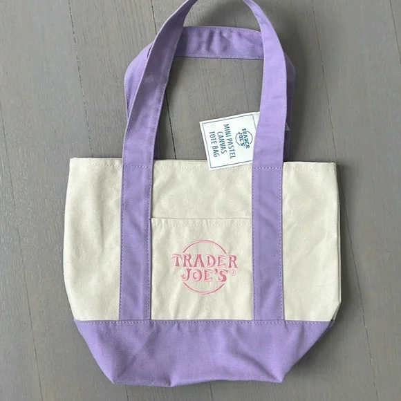 Trader Joe’s Mini Pastel Canvas Tote Bag - New With Tags - Picture 1 of 5